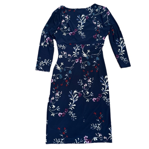 Lauren Ralph Blue Purple Faux Wrap 3/4 Sleeve Jersey Stretch Sheath Dress Sz 8 - Picture 4 of 11